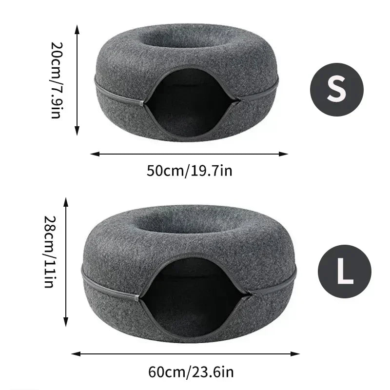 Cama de gato fofa e brinquedo de túnel