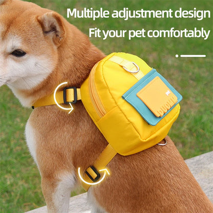 Portable Dog Backpack with Harness, Collar, and Treat Pouch