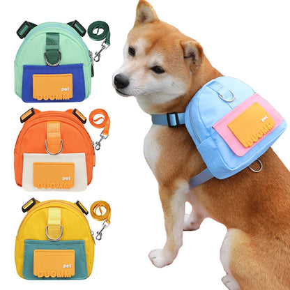 Portable Dog Backpack with Harness, Collar, and Treat Pouch