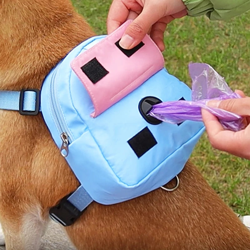 Portable Dog Backpack with Harness, Collar, and Treat Pouch