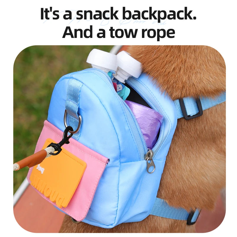 Portable Dog Backpack with Harness, Collar, and Treat Pouch