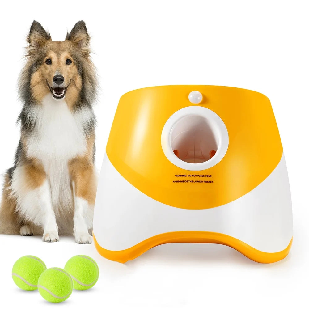 Automatic Tennis Ball Launcher for Dogs - 3 Distance Settings + 3 Balls