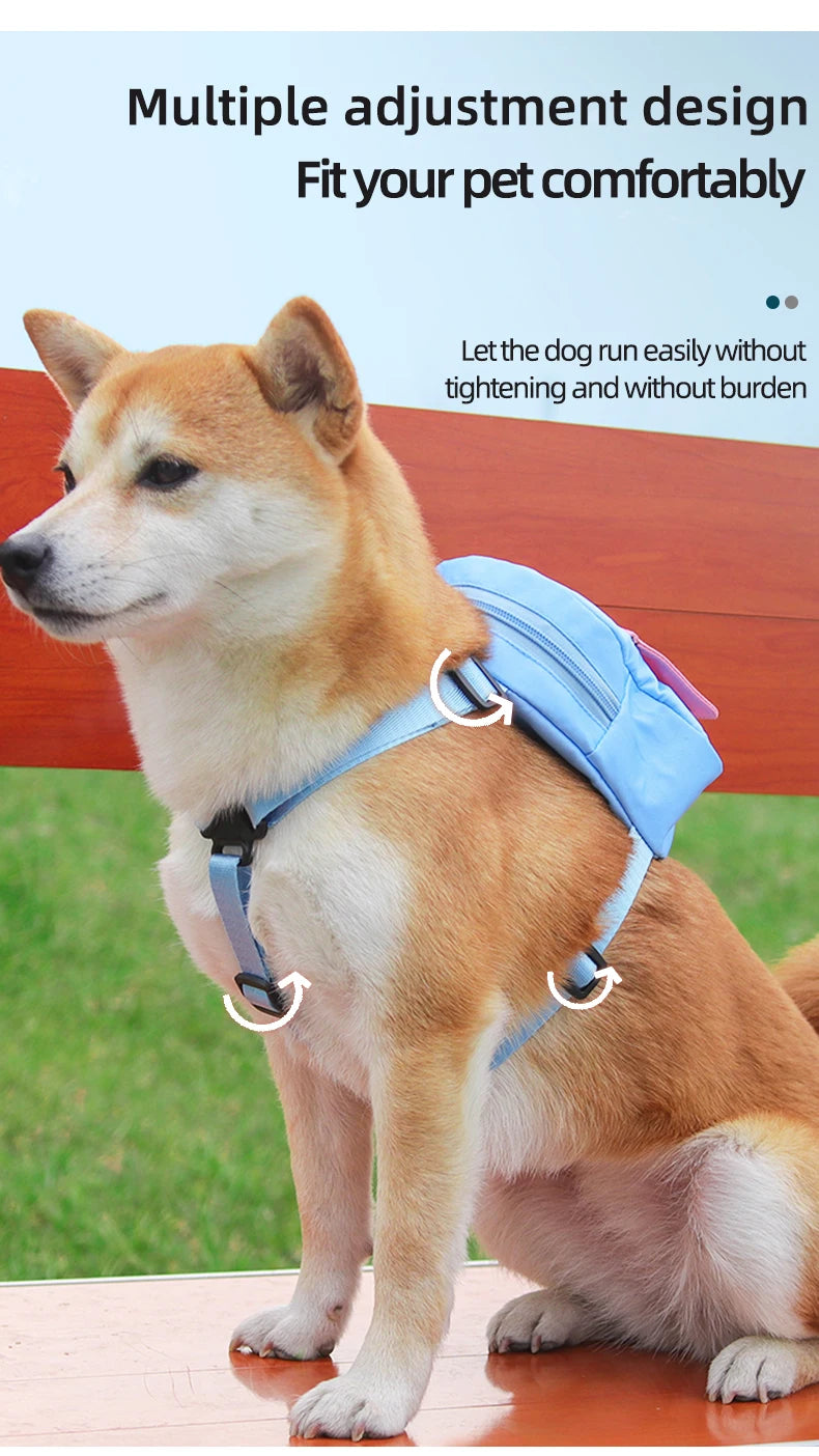 Portable Dog Backpack with Harness, Collar, and Treat Pouch